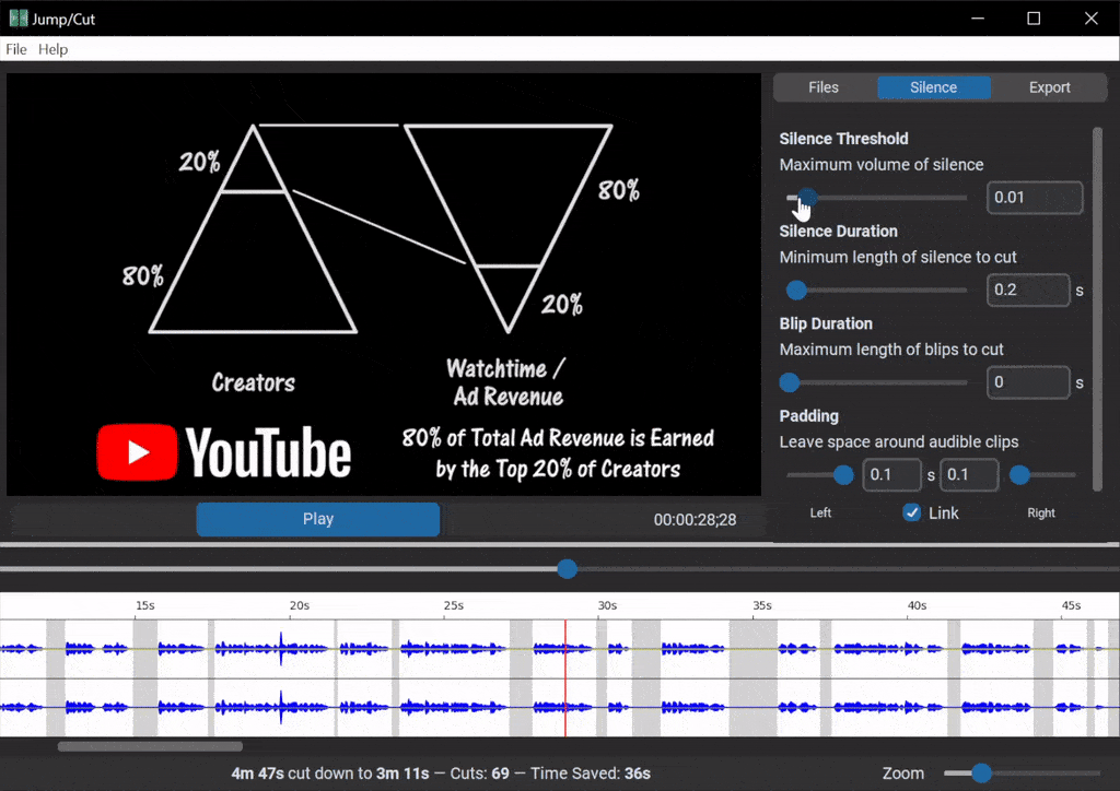 Animaged GIF of Jump/Cut real-time timeline updates